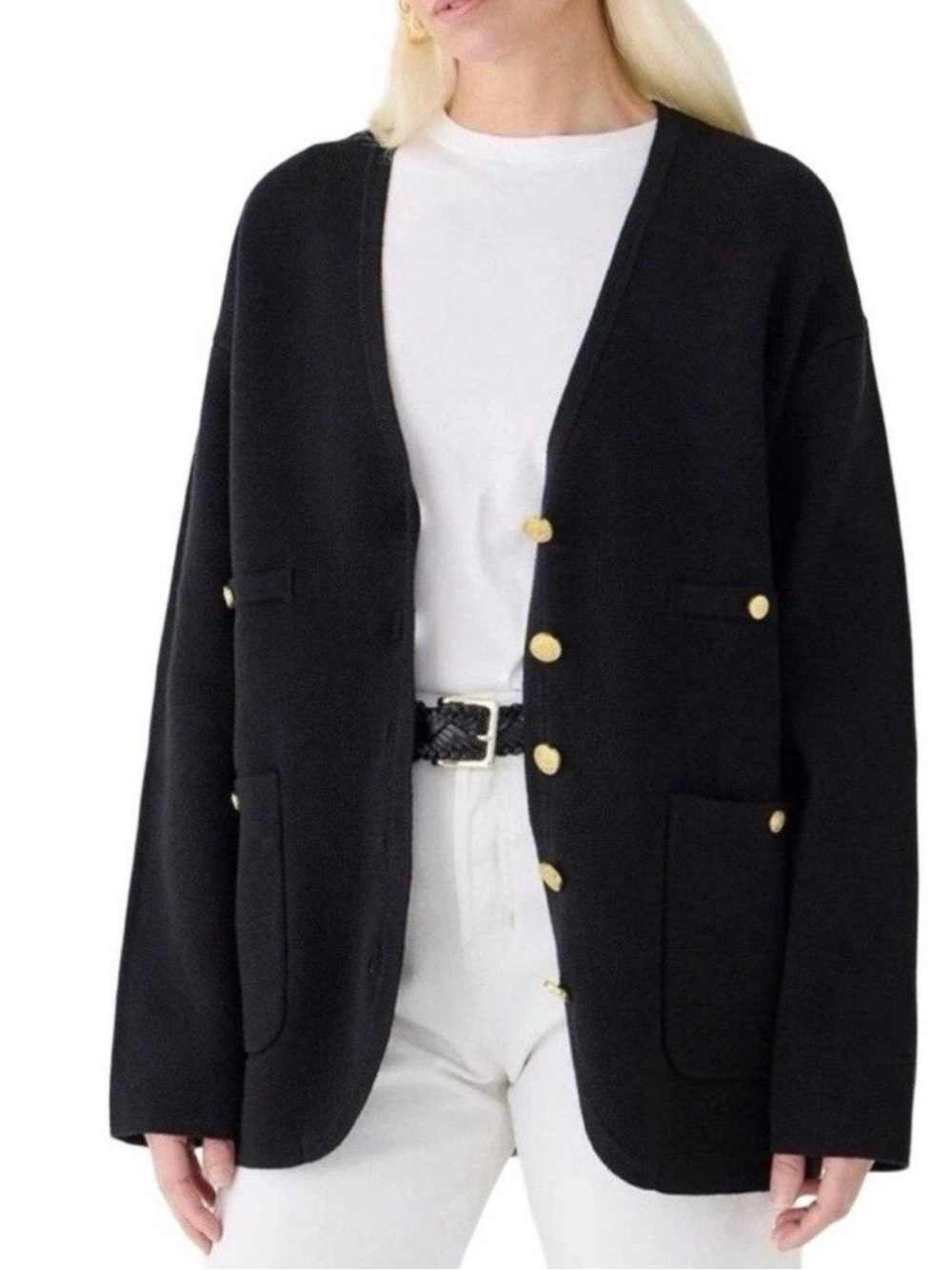 J. Crew Black Knit Cardigan with Gold Buttons